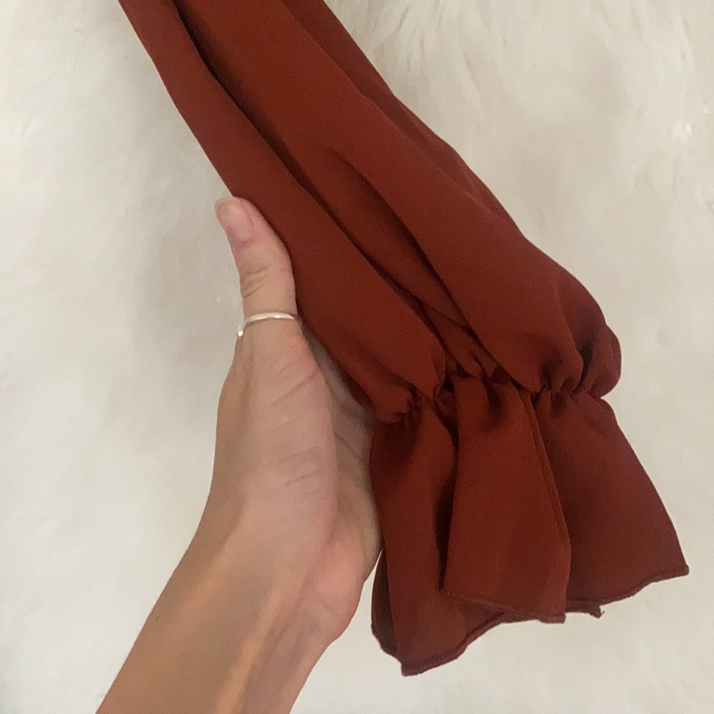 • § Off Shoulder Rust Festival Crop Ruffle Blouse § • - Picture 3 of 5